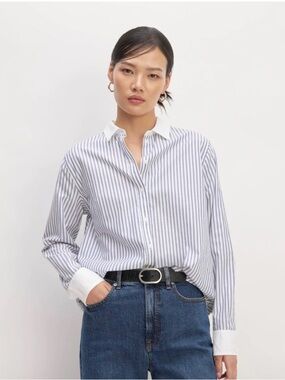 Everlane The Silky Cotton Relaxed Button Down Shirt Mariner Blue size 6 Women’s